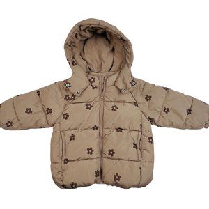 ZARA New Beige Floral Soft Lined Puffer Jacket/Hood (Sz 2-3)